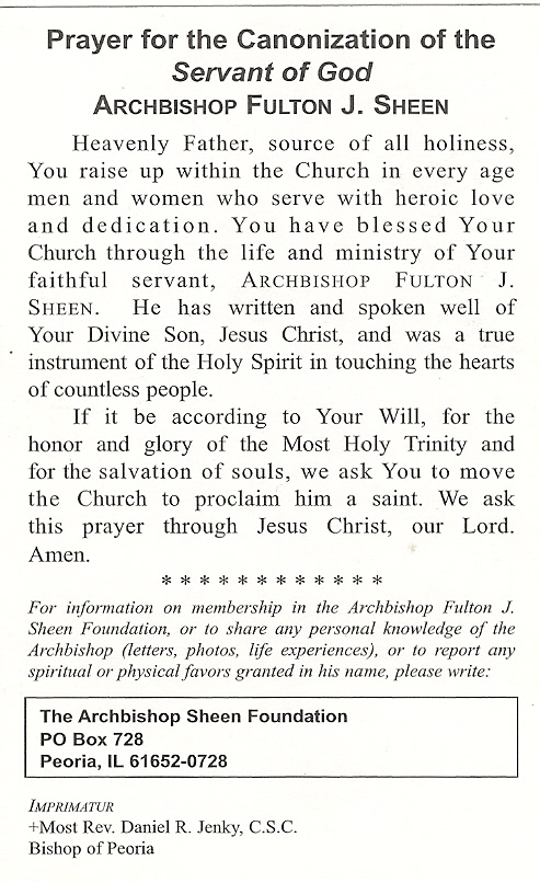 Canonization Prayer Card