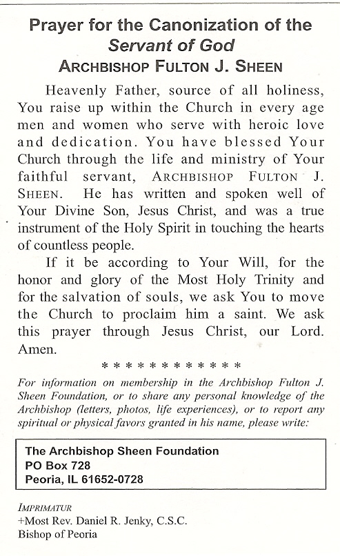 Canonization Prayer Card