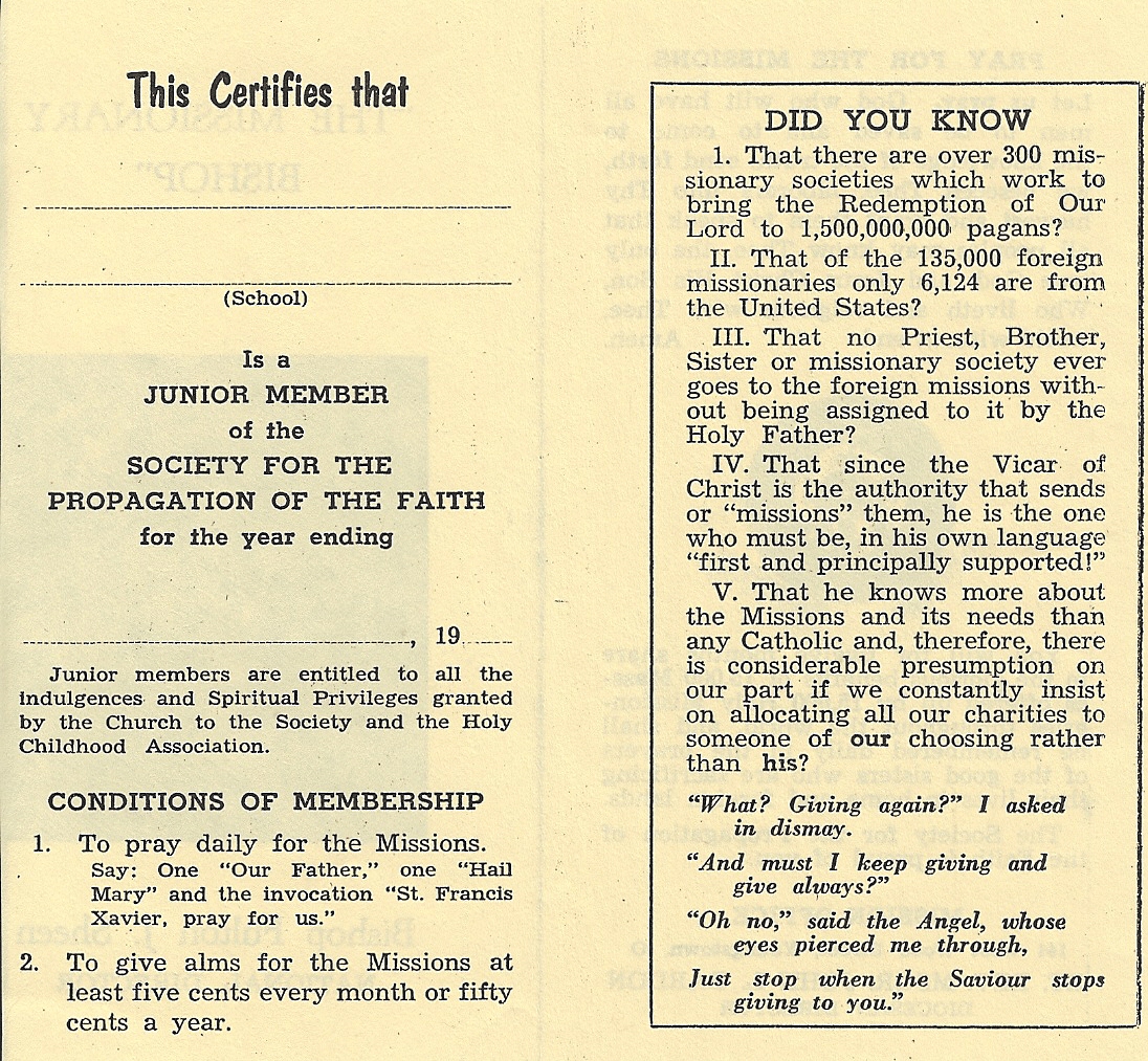 Obverse side of Jr. Propagation of Faith